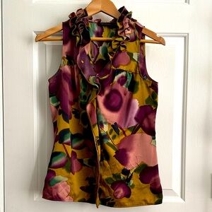The Limited Floral Ruffle Blouse - Purple and Yellow